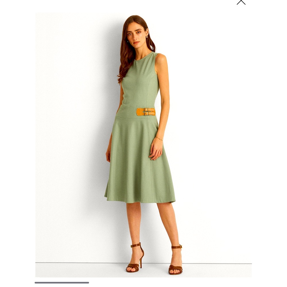 Lauren Ralph Lauren Green Sleeveless A-Line Midi Sophisticated DressPlus Size 18 - Picture 4 of 5